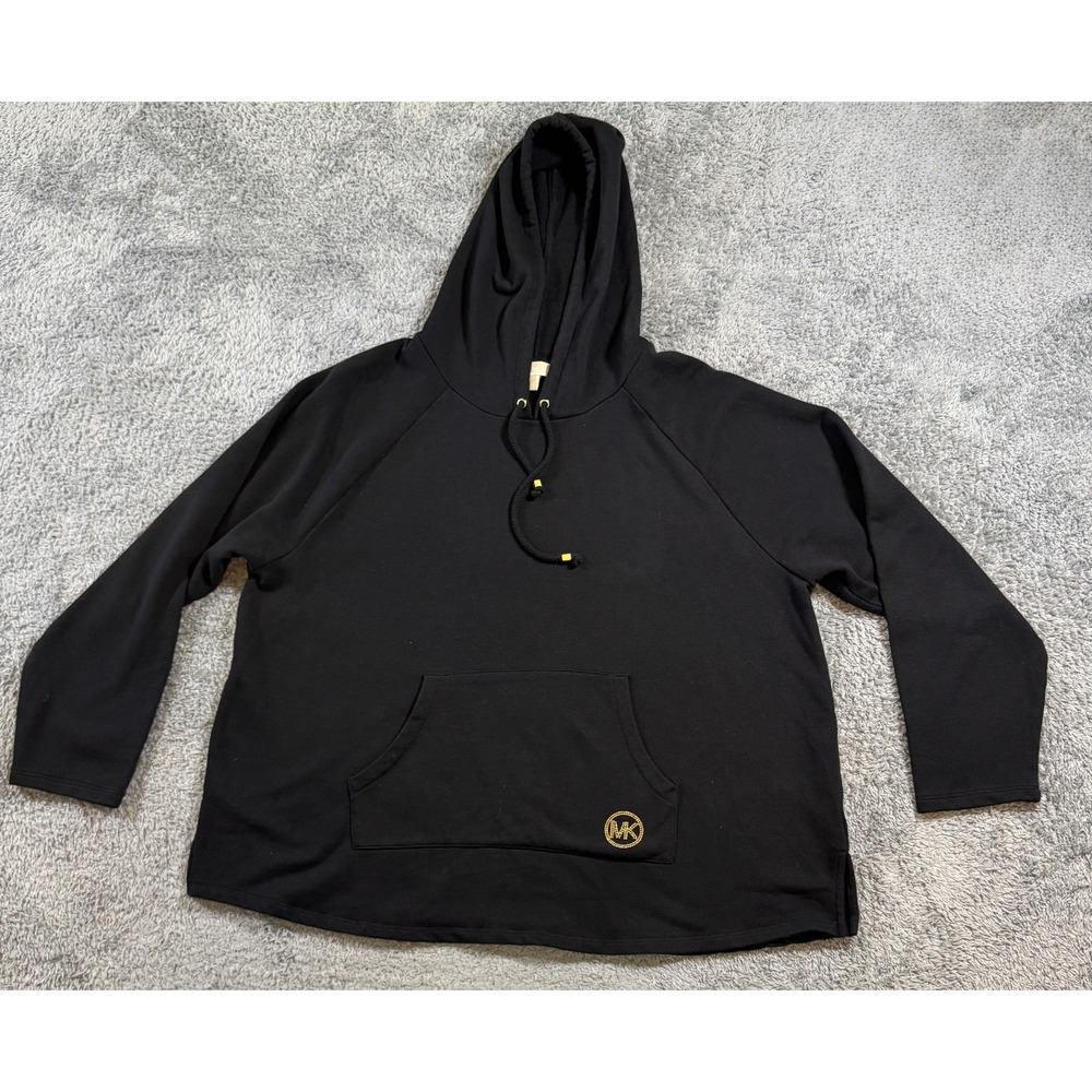 Michael Kors Womens 3X Black Hoodie Rhinestone MK Logo Raglan Pullover Like New